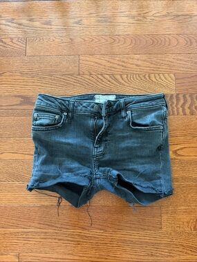Free People Charcoal Gray High-Waist Denim Shorts